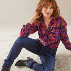 Bloes En Tuniek<Blancheporte Bloes met knoopsluiting met bloemenprint, gerecycleerd polyester(**) zwart / paars