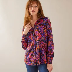 Bloes En Tuniek<Blancheporte Bloes met knoopsluiting met bloemenprint, gerecycleerd polyester(**) zwart / paars