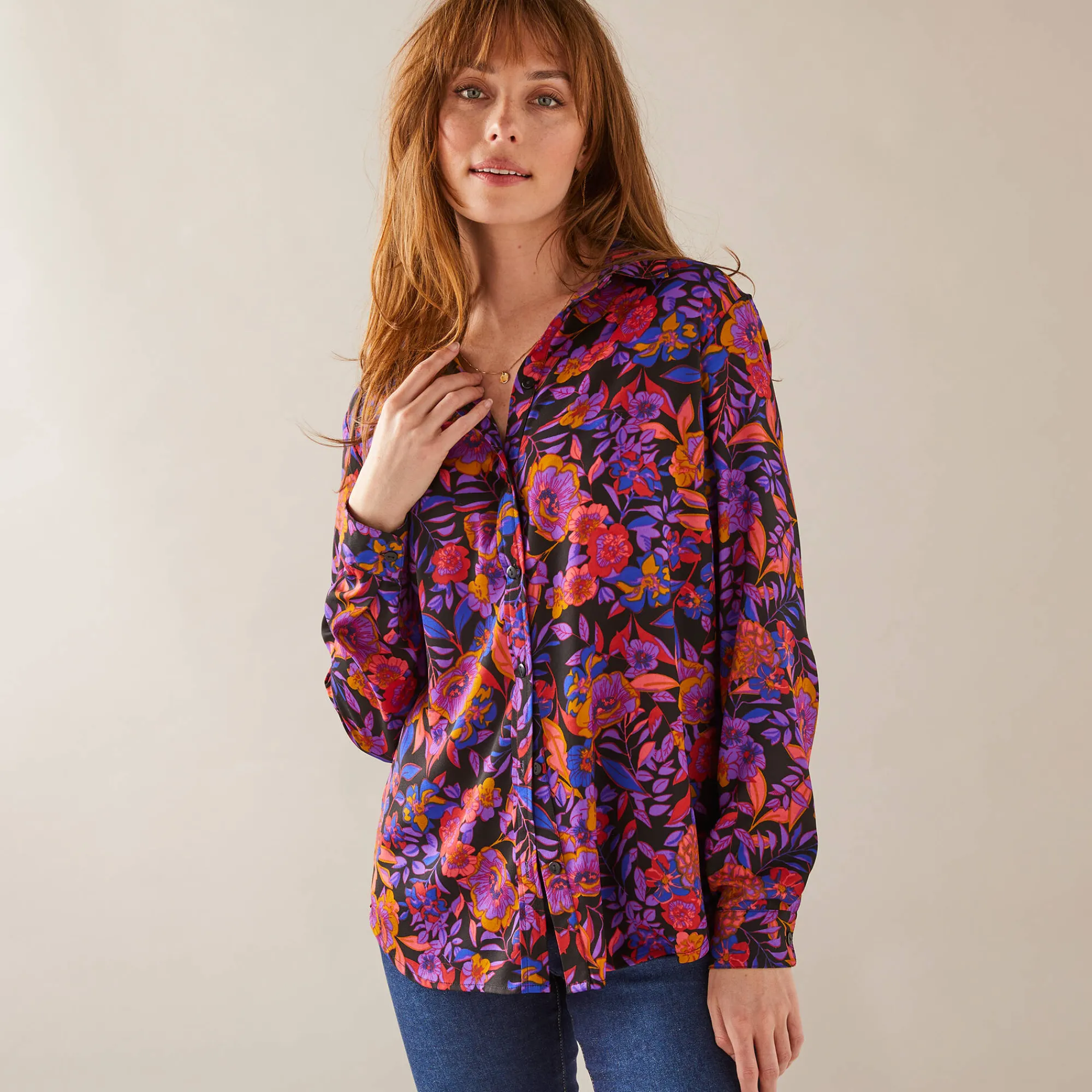 Bloes En Tuniek<Blancheporte Bloes met knoopsluiting met bloemenprint, gerecycleerd polyester(**) zwart / paars