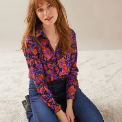 Bloes En Tuniek<Blancheporte Bloes met knoopsluiting met bloemenprint, gerecycleerd polyester(**) zwart / paars