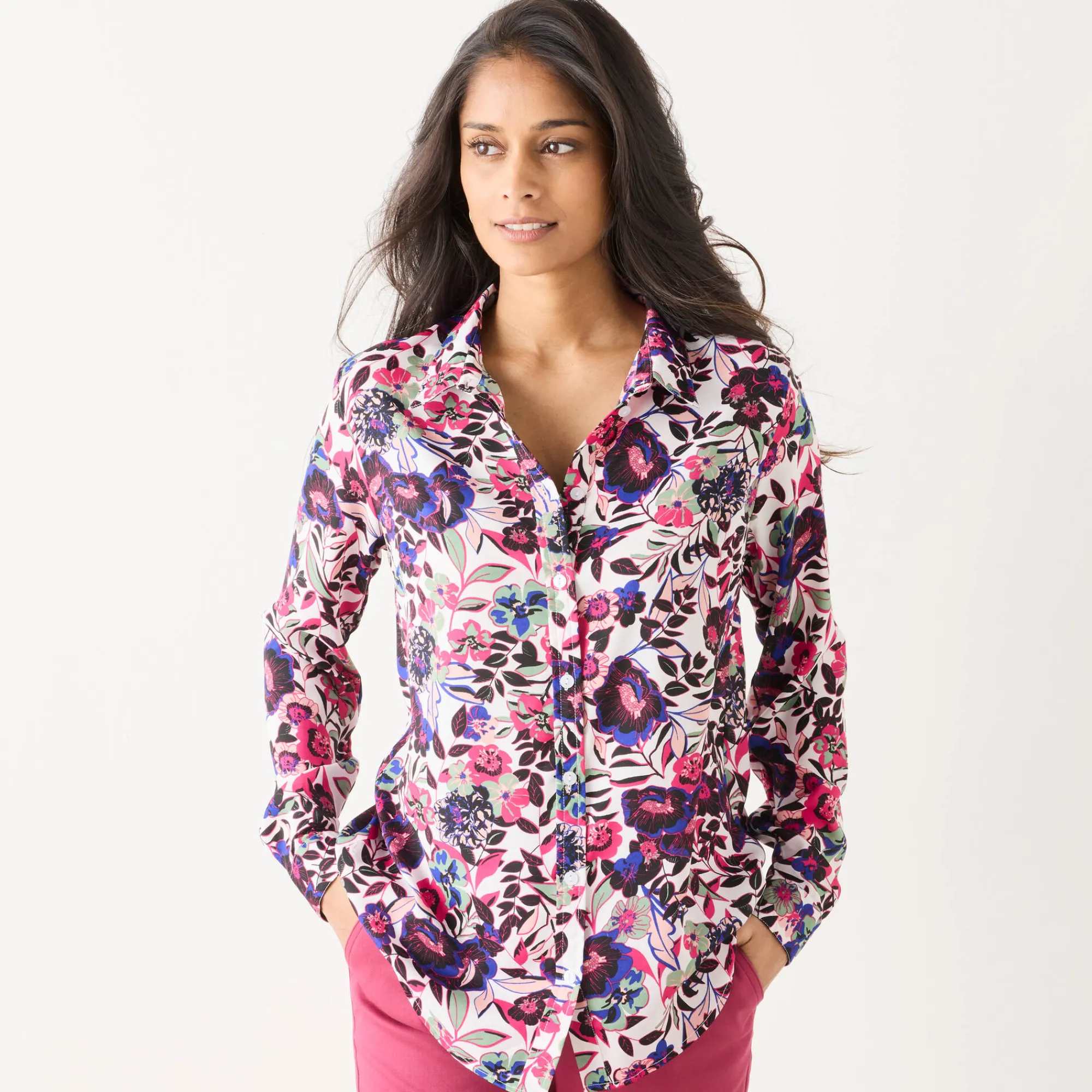 Bloes En Tuniek<Blancheporte Bloes met knoopsluiting met bloemenprint, gerecycleerd polyester(**) ecru / roze
