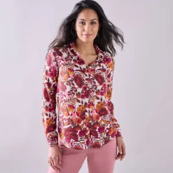 Bloes En Tuniek<Blancheporte Bloes met knoopsluiting met bloemenprint, gerecycleerd polyester(**) ecru / pruim