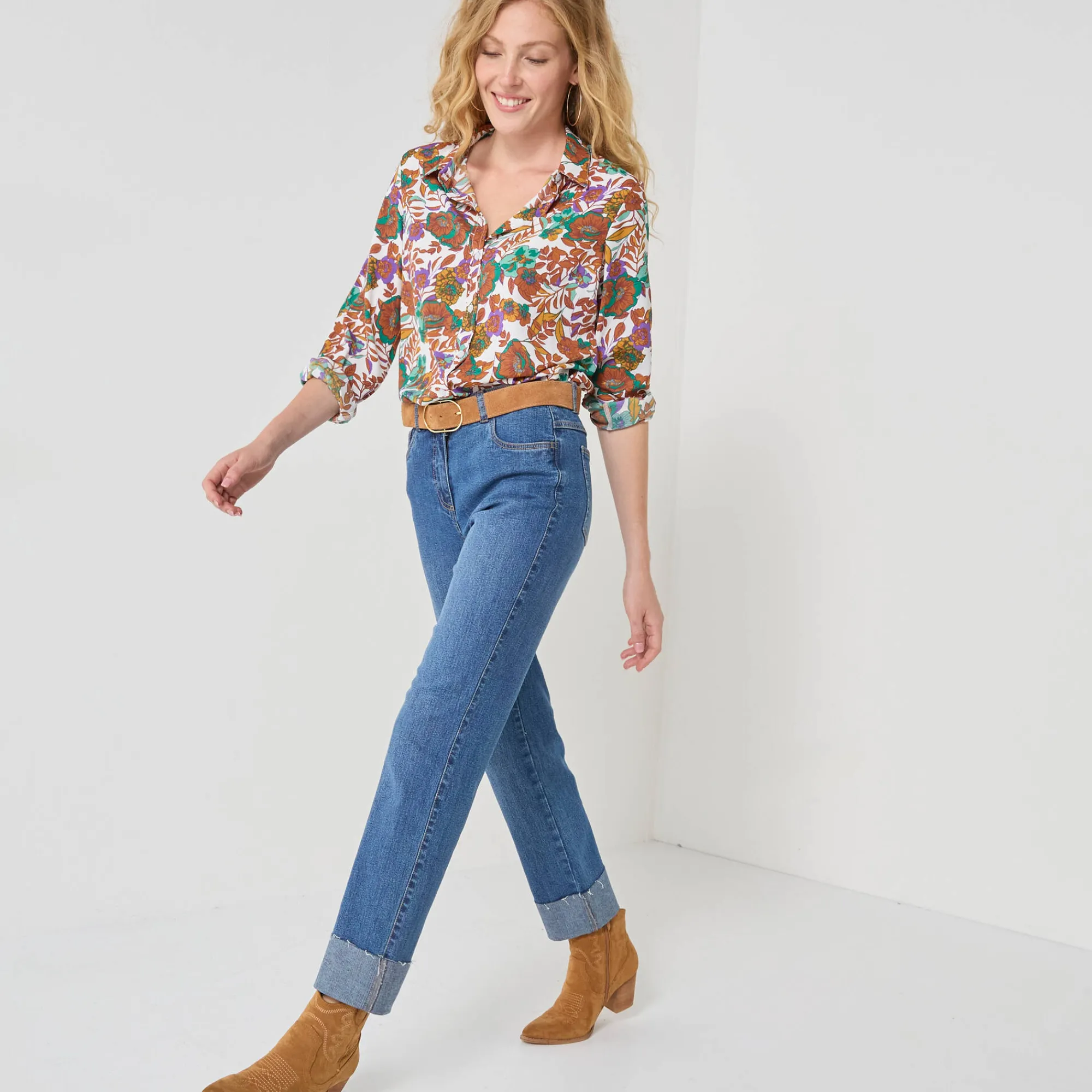 Bloes En Tuniek<Blancheporte Bloes met knoopsluiting met bloemenprint, gerecycleerd polyester(**) wit / karamel