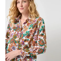 Bloes En Tuniek<Blancheporte Bloes met knoopsluiting met bloemenprint, gerecycleerd polyester(**) wit / karamel