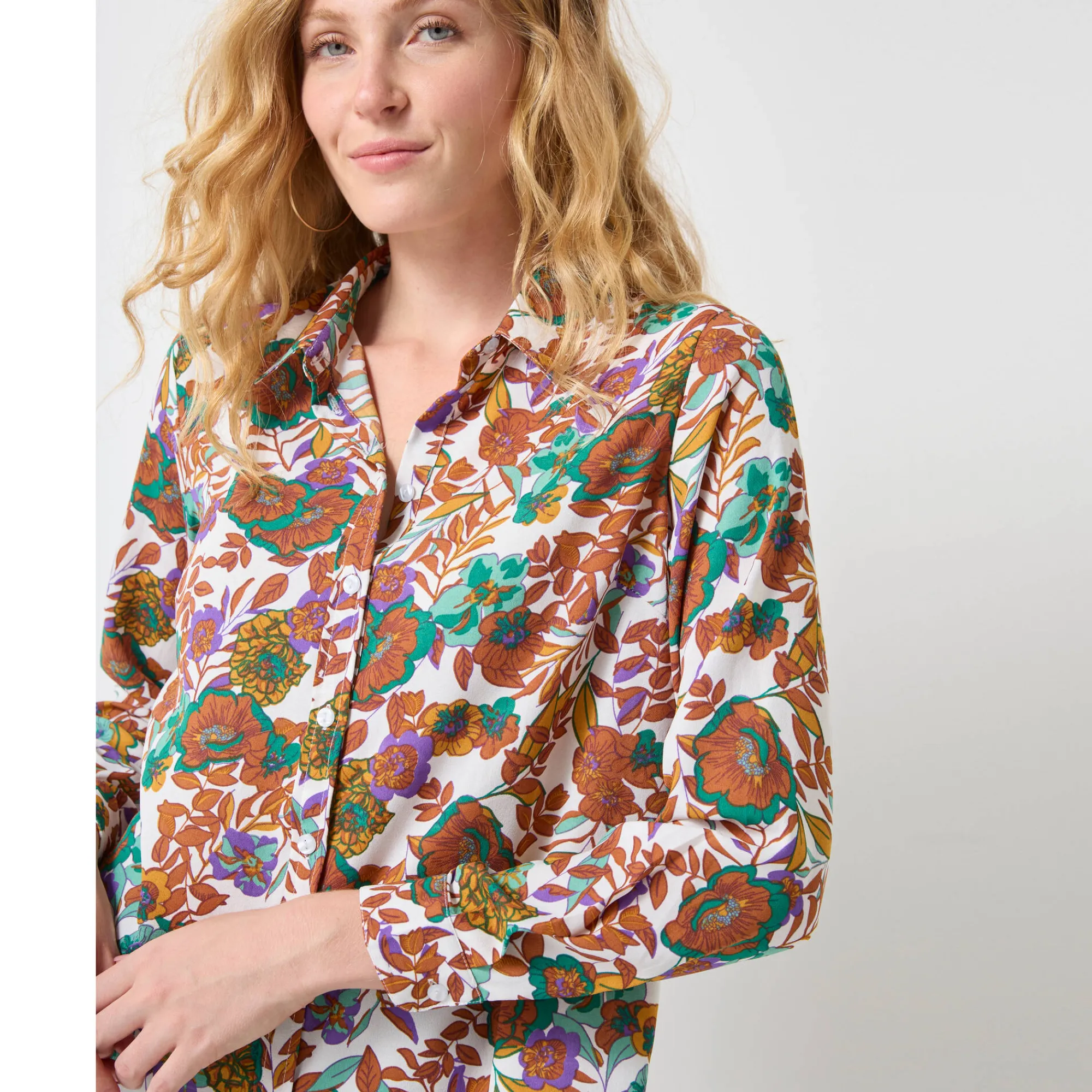 Bloes En Tuniek<Blancheporte Bloes met knoopsluiting met bloemenprint, gerecycleerd polyester(**) wit / karamel