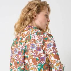 Bloes En Tuniek<Blancheporte Bloes met knoopsluiting met bloemenprint, gerecycleerd polyester(**) wit / karamel