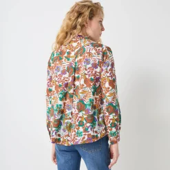 Bloes En Tuniek<Blancheporte Bloes met knoopsluiting met bloemenprint, gerecycleerd polyester(**) wit / karamel