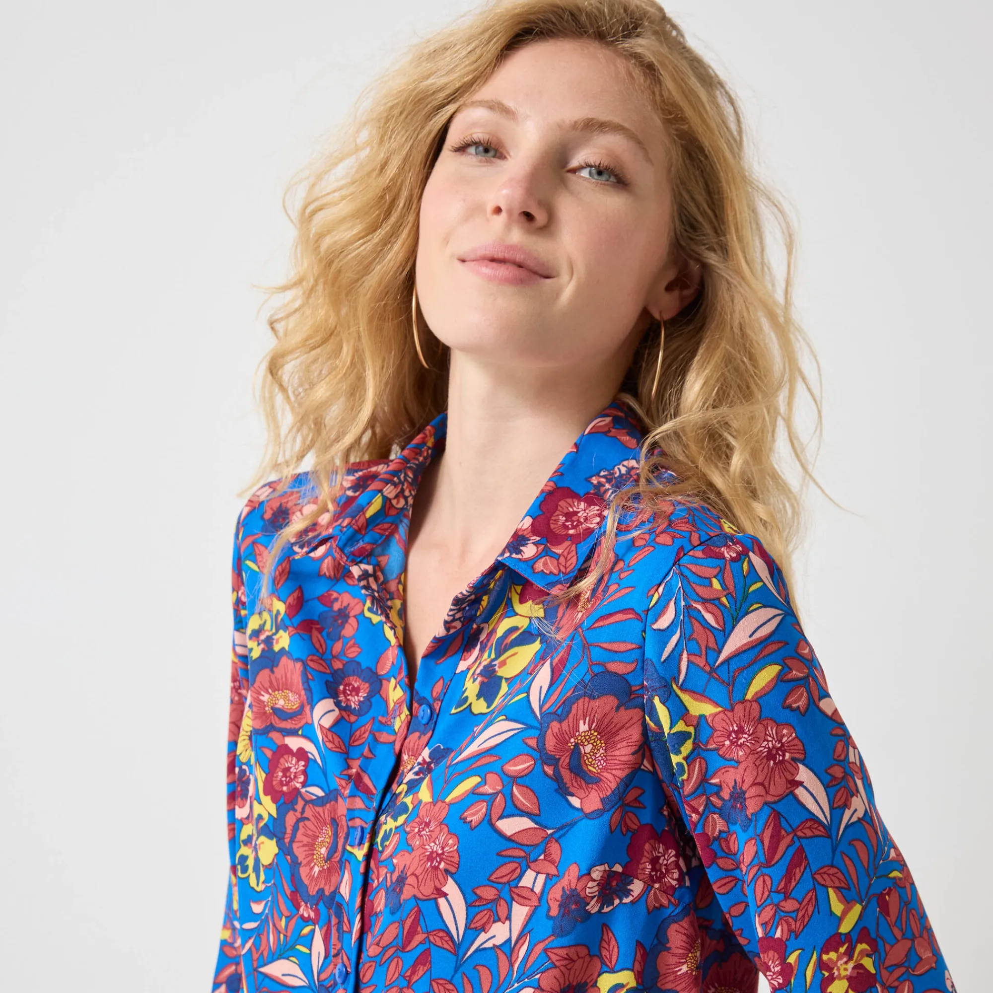 Bloes En Tuniek<Blancheporte Bloes met knoopsluiting met bloemenprint, gerecycleerd polyester(**) blauw / roze
