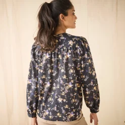 Bloes En Tuniek<Blancheporte Bloes met knopen en ronde hals, bloemenprint zwart / honing