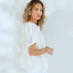 Jurk|Bloes En Tuniek<Blancheporte Bloes met korte mouwen, afgewerkt met macramé, effen ecru