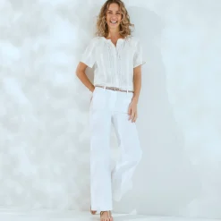 Jurk|Bloes En Tuniek<Blancheporte Bloes met korte mouwen, afgewerkt met macramé, effen ecru