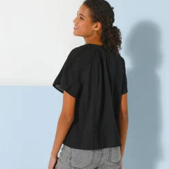 Bloes En Tuniek<Blancheporte Bloes met korte mouwen, afgewerkt met macramé, effen zwart