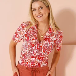 Bloes En Tuniek<Blancheporte Bloes met korte mouwen en bloemenprint wit / perzik