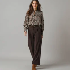 Bloes En Tuniek<Lora Zellini Bloes met luipaardprint, details in smokwerk karamel / zwart