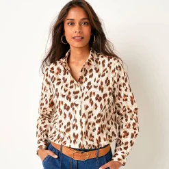Bloes En Tuniek<Blancheporte Bloes met luipaardprint, lange mouwen beige / chocolade