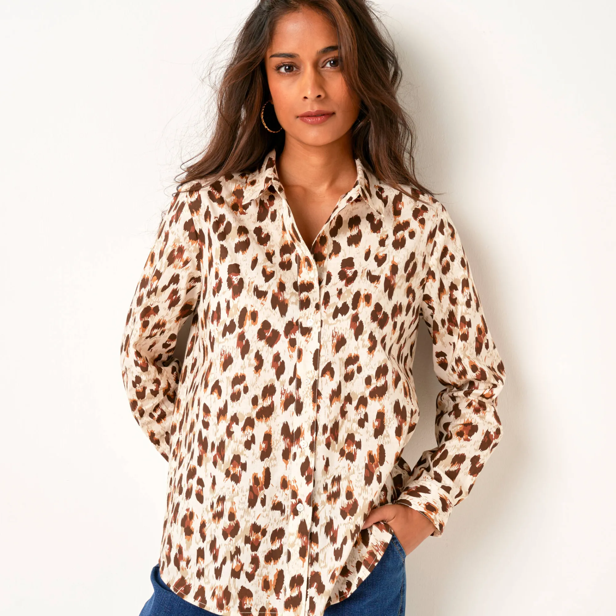 Bloes En Tuniek<Blancheporte Bloes met luipaardprint, lange mouwen beige / chocolade