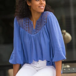 Bloes En Tuniek<Blancheporte Bloes met macramé en 3/4-mouwen blauw