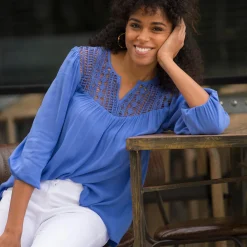 Bloes En Tuniek<Blancheporte Bloes met macramé en 3/4-mouwen blauw
