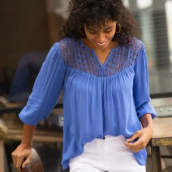 Bloes En Tuniek<Blancheporte Bloes met macramé en 3/4-mouwen blauw