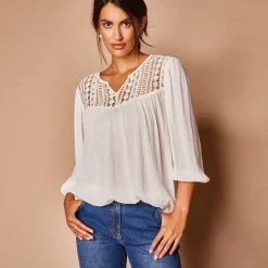 Bloes En Tuniek<Blancheporte Bloes met macramé en 3/4-mouwen wit