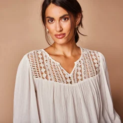 Bloes En Tuniek<Blancheporte Bloes met macramé en 3/4-mouwen wit