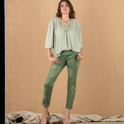 Bloes En Tuniek<Blancheporte Bloes met macramé en 3/4-mouwen lichtkaki