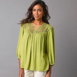 Bloes En Tuniek<Blancheporte Bloes met macramé en 3/4-mouwen mosgroen