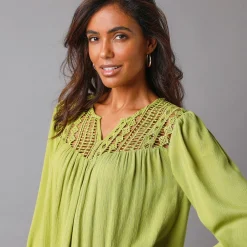 Bloes En Tuniek<Blancheporte Bloes met macramé en 3/4-mouwen mosgroen