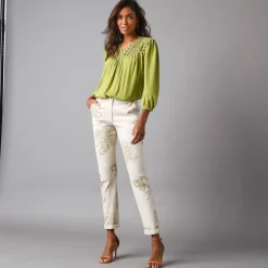 Bloes En Tuniek<Blancheporte Bloes met macramé en 3/4-mouwen mosgroen