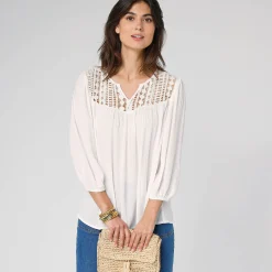 Bloes En Tuniek<Blancheporte Bloes met macramé en 3/4-mouwen ecru