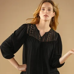 Bloes En Tuniek<Blancheporte Bloes met macramé en 3/4-mouwen zwart