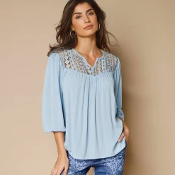 Bloes En Tuniek<Blancheporte Bloes met macramé en 3/4-mouwen hemelsblauw