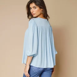 Bloes En Tuniek<Blancheporte Bloes met macramé en 3/4-mouwen hemelsblauw