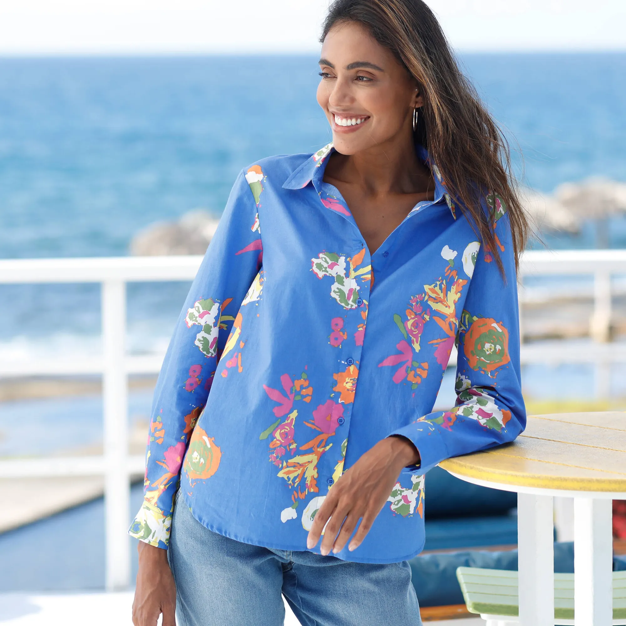 Bloes En Tuniek<Blancheporte Bloes met maxi bloemenprint, katoen blauw / veelkleurig