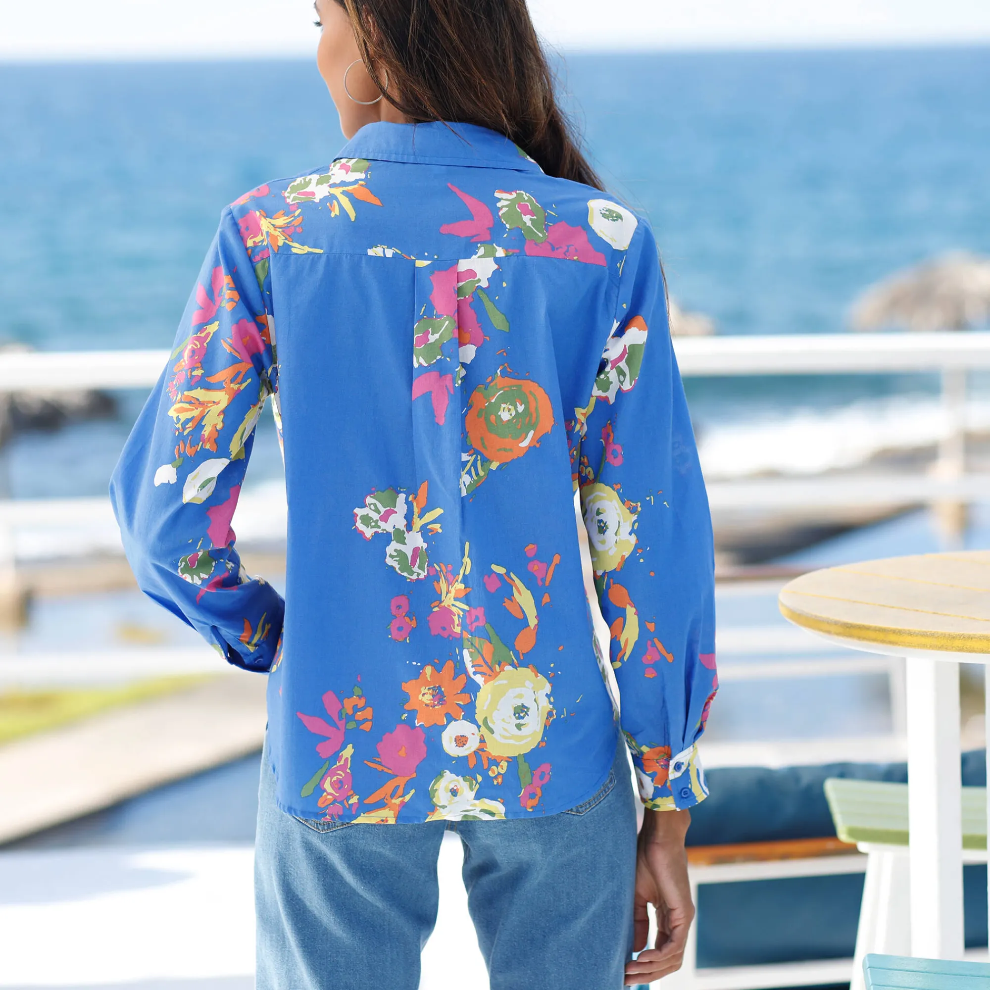 Bloes En Tuniek<Blancheporte Bloes met maxi bloemenprint, katoen blauw / veelkleurig
