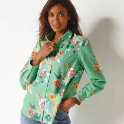Bloes En Tuniek<Blancheporte Bloes met maxi bloemenprint, katoen groen / veelkleurig