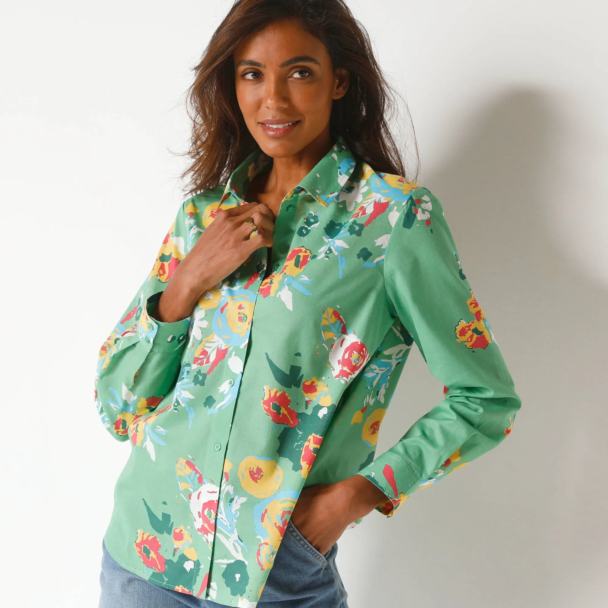 Bloes En Tuniek<Blancheporte Bloes met maxi bloemenprint, katoen groen / veelkleurig