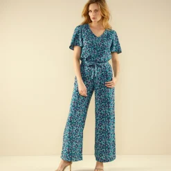 Bloes En Tuniek<Blancheporte Bloes met minimalistische print en korte mouwen smaragd / violine