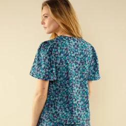 Bloes En Tuniek<Blancheporte Bloes met minimalistische print en korte mouwen smaragd / violine