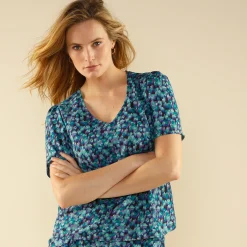 Bloes En Tuniek<Blancheporte Bloes met minimalistische print en korte mouwen smaragd / violine