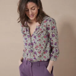 Bloes En Tuniek<Blancheporte Bloes met 3/4-mouwen en bloemenprint kaki / koraal