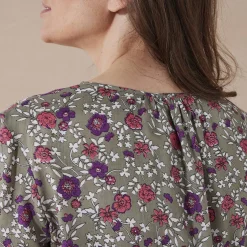 Bloes En Tuniek<Blancheporte Bloes met 3/4-mouwen en bloemenprint kaki / koraal