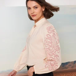 Bloes En Tuniek<Blancheporte Bloes met opstaande hals, bedrukte bloezende mouwen beige / bordeaux