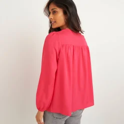 Bloes En Tuniek<Blancheporte Bloes met pasje in geschulpt macramé, bloezende mouwen framboos