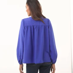 Feestoutfits Dames|Bloes En Tuniek<Blancheporte Bloes met pasje in geschulpt macramé, bloezende mouwen inktblauw