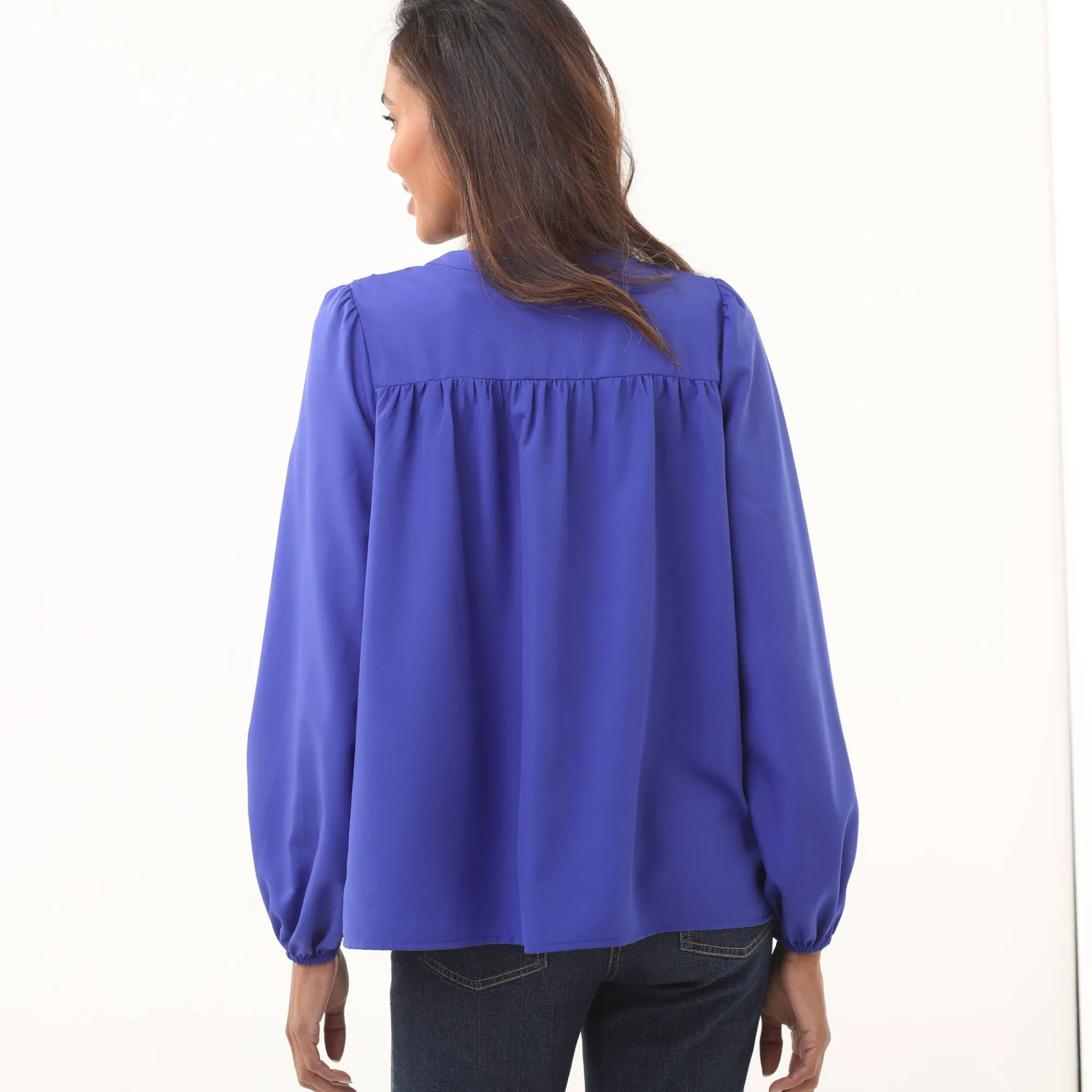 Feestoutfits Dames|Bloes En Tuniek<Blancheporte Bloes met pasje in geschulpt macramé, bloezende mouwen inktblauw