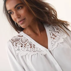 Feestoutfits Dames|Bloes En Tuniek<Blancheporte Bloes met pasje in geschulpt macramé, bloezende mouwen gebroken wit