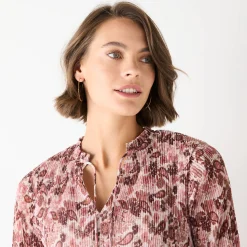 Feestoutfits Dames|Bloes En Tuniek<Blancheporte Bloes met plissé en bloemenprint, in voile roze / chocolade