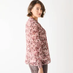 Feestoutfits Dames|Bloes En Tuniek<Blancheporte Bloes met plissé en bloemenprint, in voile roze / chocolade