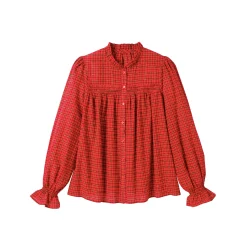 Bloes En Tuniek<Blancheporte Bloes met smokwerk aan de gefronste hals, ruitjesmotief rood